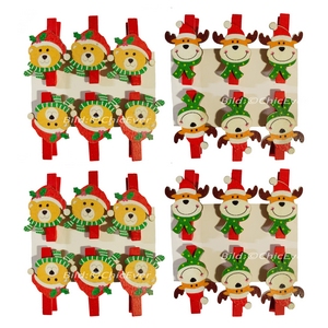 24 Klammern Holz Elche Bären Christbaumschmuck Weihnachten Weihnachtsbaum Deko